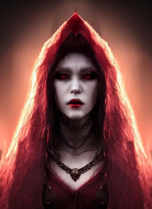 Image similar to beautiful full shot portrait vampire queen blood highly detailed CGsociety subtle concept art HDR hyper realistic volumetric lighting subsurface scattering unreal