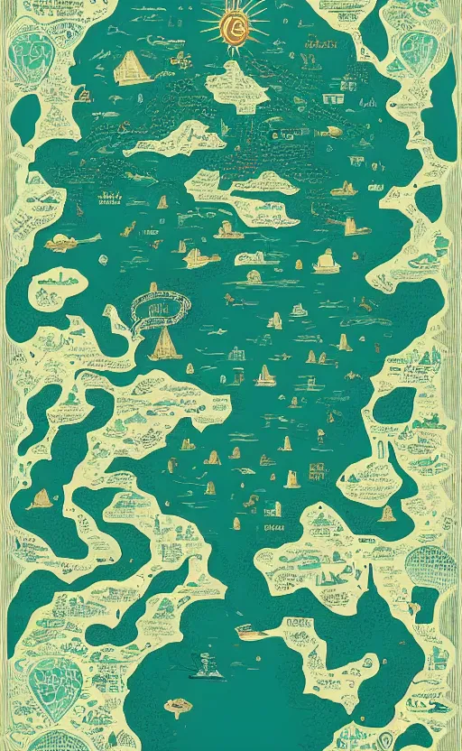 Image similar to a poster with a map on it, poster art by victo ngai, behance contest winner, environmental art, lovecraftian, intricate, infographic, marginalia, unreal engine, epic