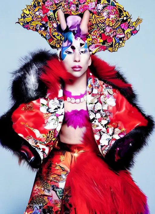 Image similar to lady gaga styled by nick knight posing asian themed, vogue magazine, Highly realistic. High resolution. Highly detailed. Dramatic. 8k.4k.