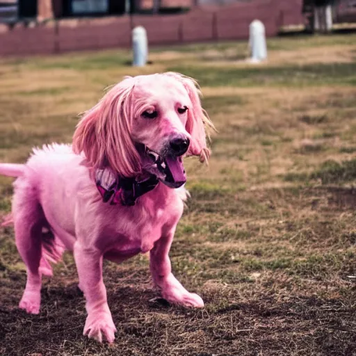 Image similar to pink dog cinematography