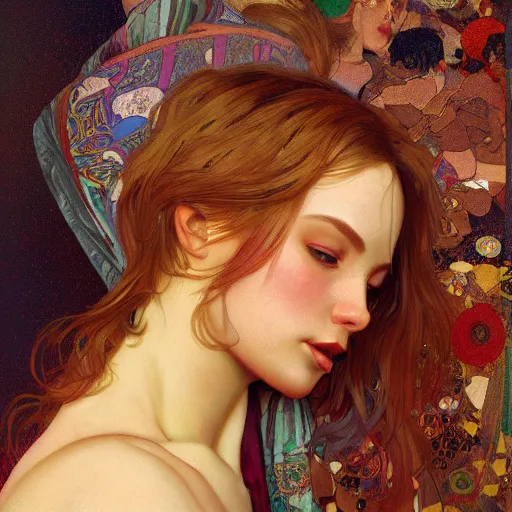 Image similar to modern women | hyperrealistic | action pose | digital painting | trending on artstation | pinup portrait | clean | illustration | dressed | Unreal Engine 5 | 8k resolution | by Greg Rutkowski Alphonse Mucha Gustav Klimt and Mel Ramos