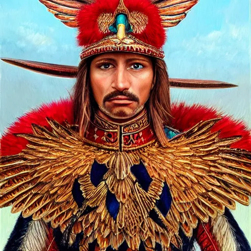 Image similar to detailed realistic painting of a winged hussar