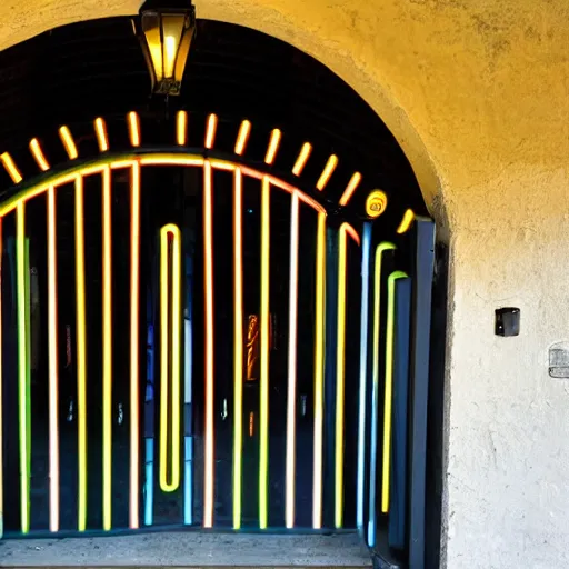 Image similar to neon arched hallway gate