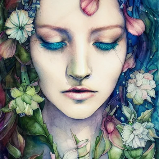 Prompt: watercolor flower by anna dittmann, by marco mazzoni, by stephanie law,