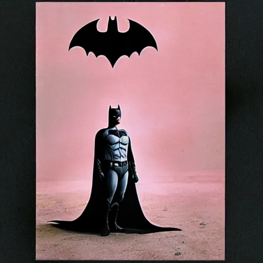 Image similar to photograph of batman wearing a flowing pink dress