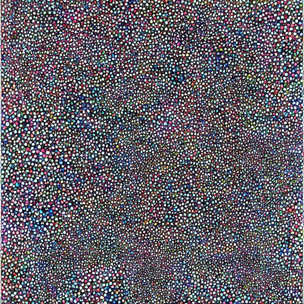 Image similar to camouflage made of hearts, smiling, abstract, rei kawakubo artwork, style of takashi murakami, cryptic, dots, stipple, lines, splotch, color tearing, pitch bending, color splotches, dark, ominous, eerie, minimal, points, technical, old painting