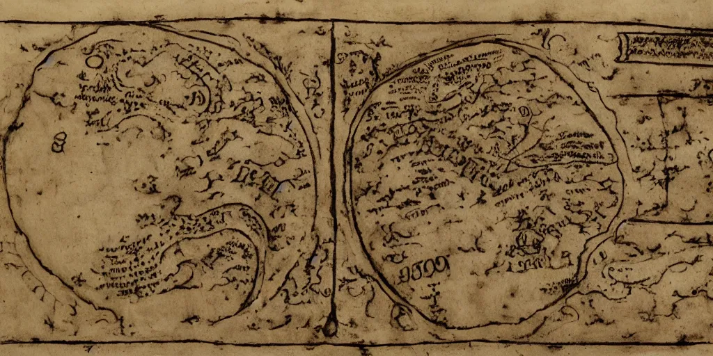 Prompt: realistic scene of a treasure map from an old man, 1450, ink, ultra realistic, 8k