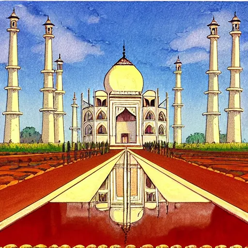 Image similar to taj mahal, drawn by hayao miyazaki