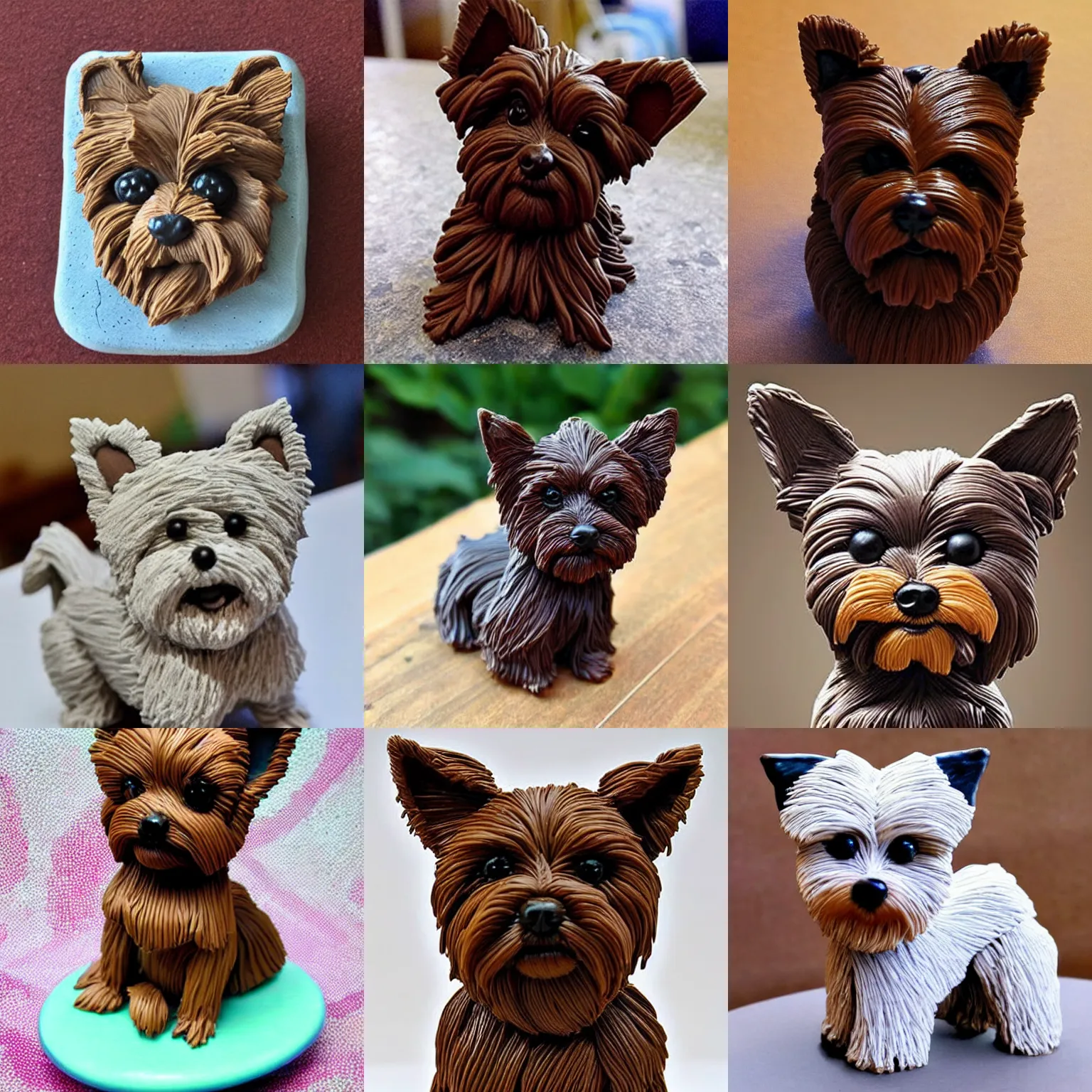 Prompt: a beautiful sculpture of a very cute yorkshire terrier made out of brigadeiro.