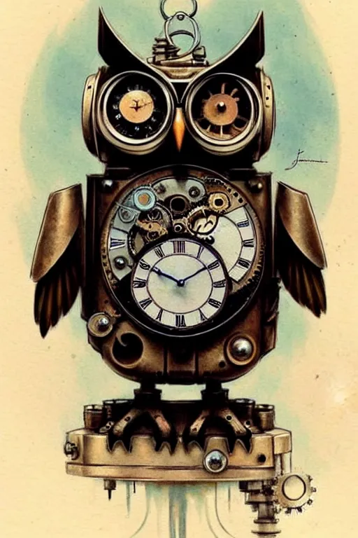 Image similar to (((((1950s robot steampunk clockwork detailed owl . muted colors.))))) by Jean-Baptiste Monge !!!!!!!!!!!!!!!!!!!!!!!!!!!!!!