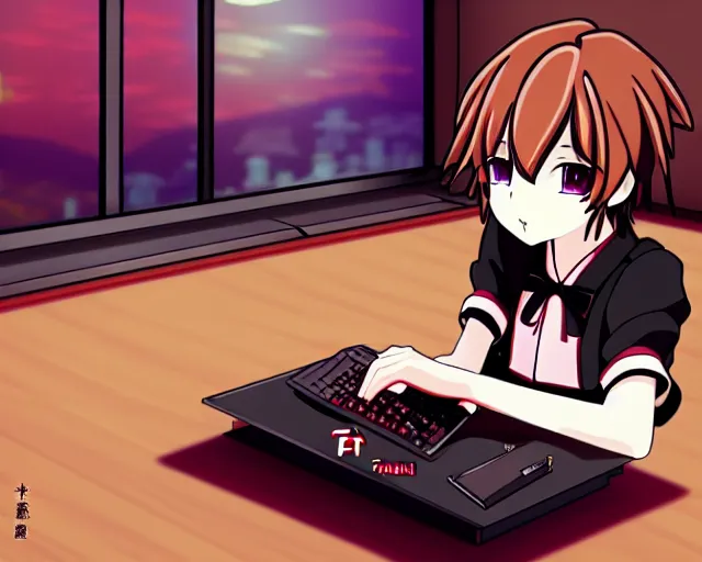 Prompt: chihiro! fujisaki, thinkpad!, coding time, room is rich, baroque!!!, anime style