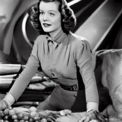 Image similar to still from old 40\'s movie Star Wars (1942) actress playing Leah