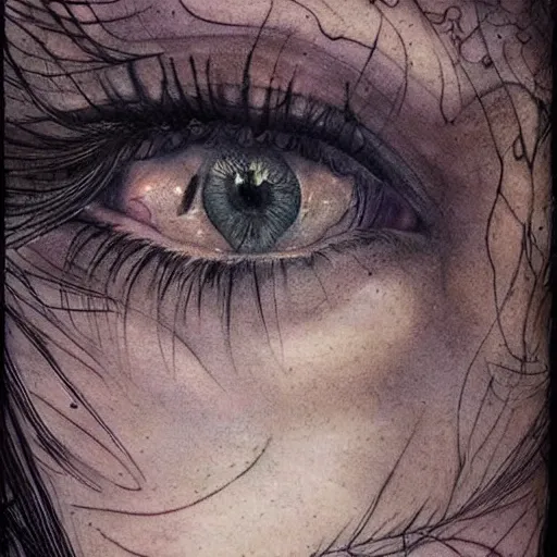 Image similar to Extreamly beautiful Eyes, Luis Royo, tattooed face, Hypnotic Eyes, Emotional Eyes, by Annie Swynnerton and Nicholas Roerich and jean delville, glowing paper lanterns, strong dramatic cinematic lighting , ornate tiled architecture, lost civilizations, smooth, sharp focus, extremely detailed