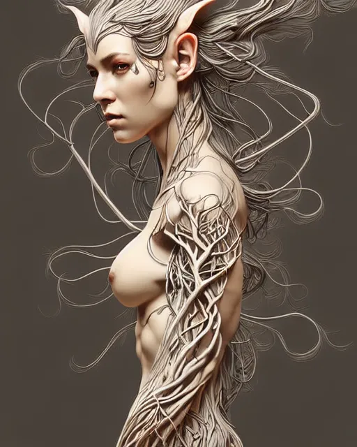 Image similar to digital art, centered elven body made with intricate roots, by James Jean and by artgerm, by ross tran , ultradetailed, charachter design, concept art, trending on artstation,