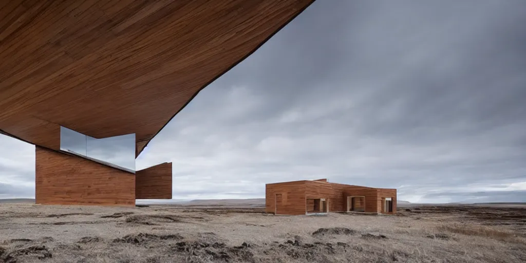 Image similar to futuristic architect house made from deconstucted ash wood and mirrors, floating, portal, iceland landscape photography, by lurie belegurschi and gunnar freyr