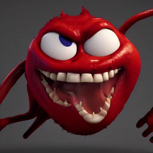 Image similar to carnage as a pixar character, up, studio lighting, animation, 3 d render,