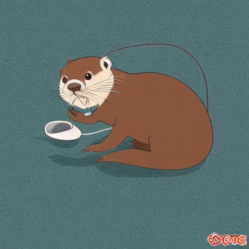 Prompt: otter with a headphone overears in the style of ghibli animations