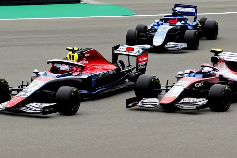 Prompt: photo of formula one cars in a race