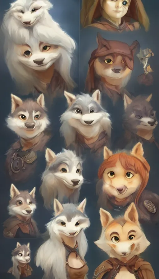 Image similar to portrait character design a cute fluffy wolf girl, style of maple story and zootopia, portrait studio lighting by jessica rossier and brian froud and gaston bussiere