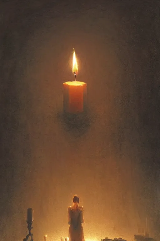 Prompt: Candle in the middle of the room, horror, illustrated by Greg Rutkowski and Caspar David Friedrich., Trending on artstation, artstationHD, artstationHQ, 4k, 8k