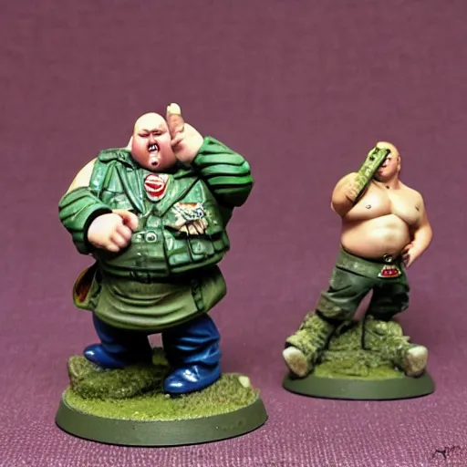 Prompt: overweight British hooligans as Warhammer figurines