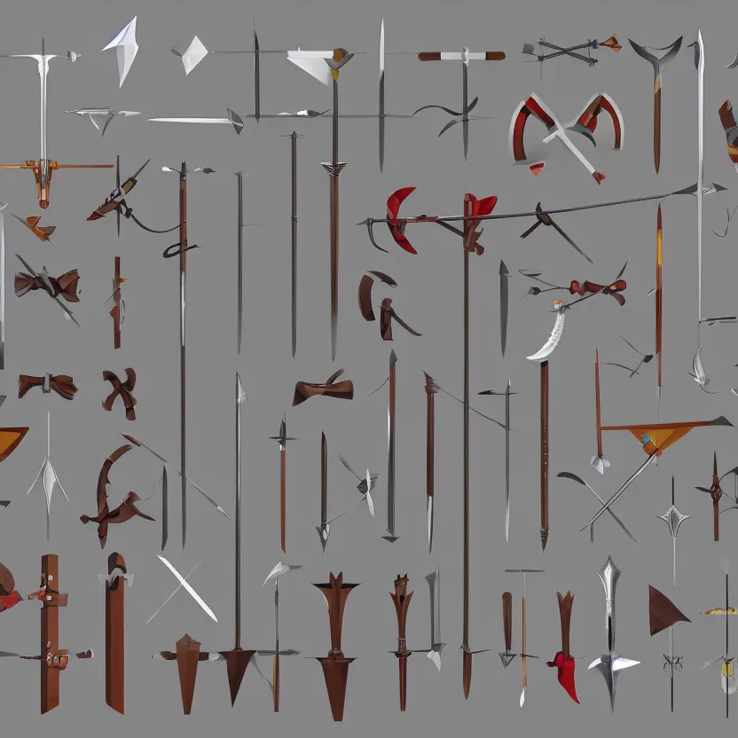 Image similar to arrows, bows, swords, axes, Set of high quality HD sprites, low poly