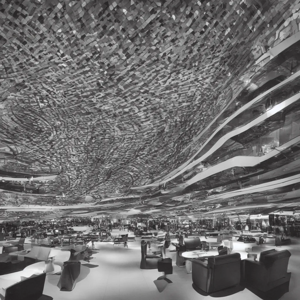 Image similar to an airport lounge designed by hr giger ( style : 3 5 mm lens camera )