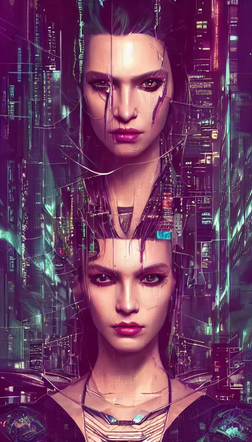 Image similar to cyberpunk, perfectly-centered-Portrait of the most beautiful women on the planet, 80s makeup, professional model, high fashion, sweaty, motherboard, insane, intricate, highly detailed, digital painting, artstation, concept art, smooth, sharp focus, illustration, Unreal Engine 5, 8K, art by artgerm and greg rutkowski and alphonse mucha