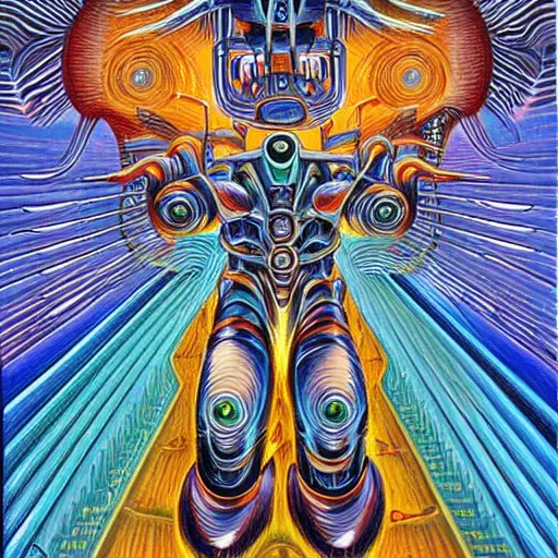 Image similar to alex grey painting of aliens and mecha
