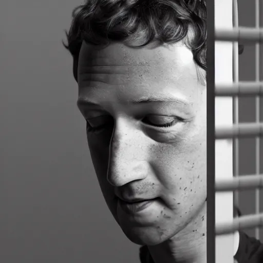 Image similar to A photo of Mark Zuckerberg in a cage, digital photography, 4k, trending on artstation