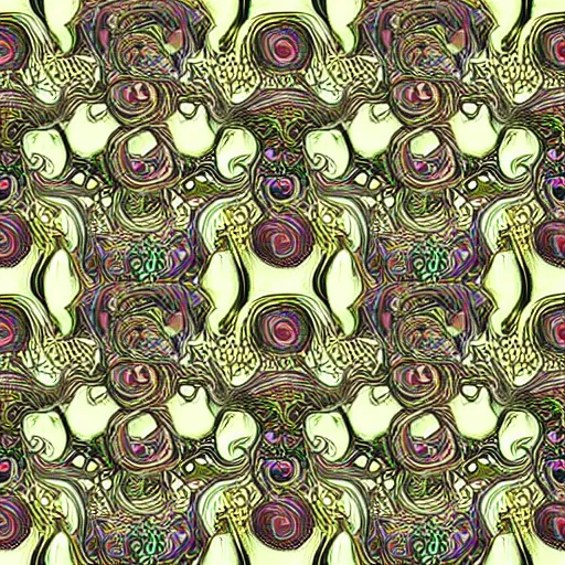 Prompt: Seamless Art Nouveau pattern made of mandelbulb3d fractals, hyper-realistic Art noudeau pattern in stule of Alphonse Mucha, Antoni Gaudi and Rene Lalique, intricate details, trippy vibrant colors, LSD, hyperdetailed curvy and swirly motifs, supersharp, hypermaximalist, smooth gradients, brom, Peter Mohrbacher,