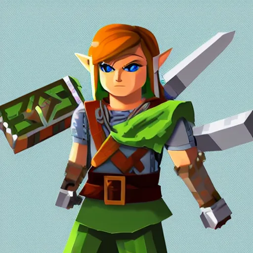 Prompt: Link from Zelda game in Minecraft diamond armor, details, digital art, hd, 4k