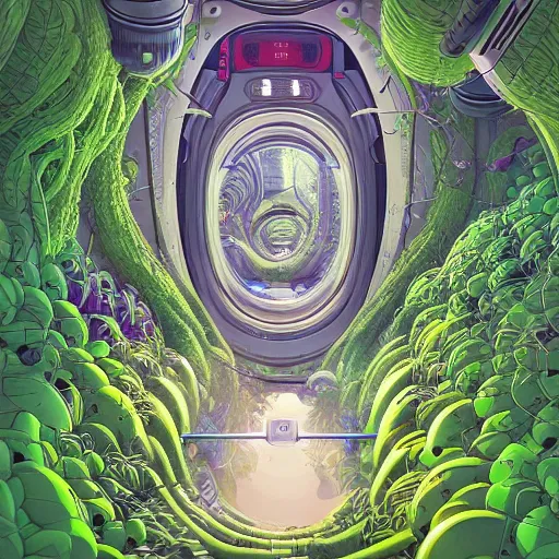 Prompt: portal to a futuristic vegetative world, extremely detailed, sharp focus, wide view, full body shot, smooth, digital illustration, by, rutkowski, by rossdraws, frank franzzeta, sakimichan, mcbess, yerka