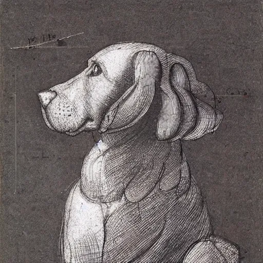 Image similar to a blueprint sketch of a dog by leonardo da vinci