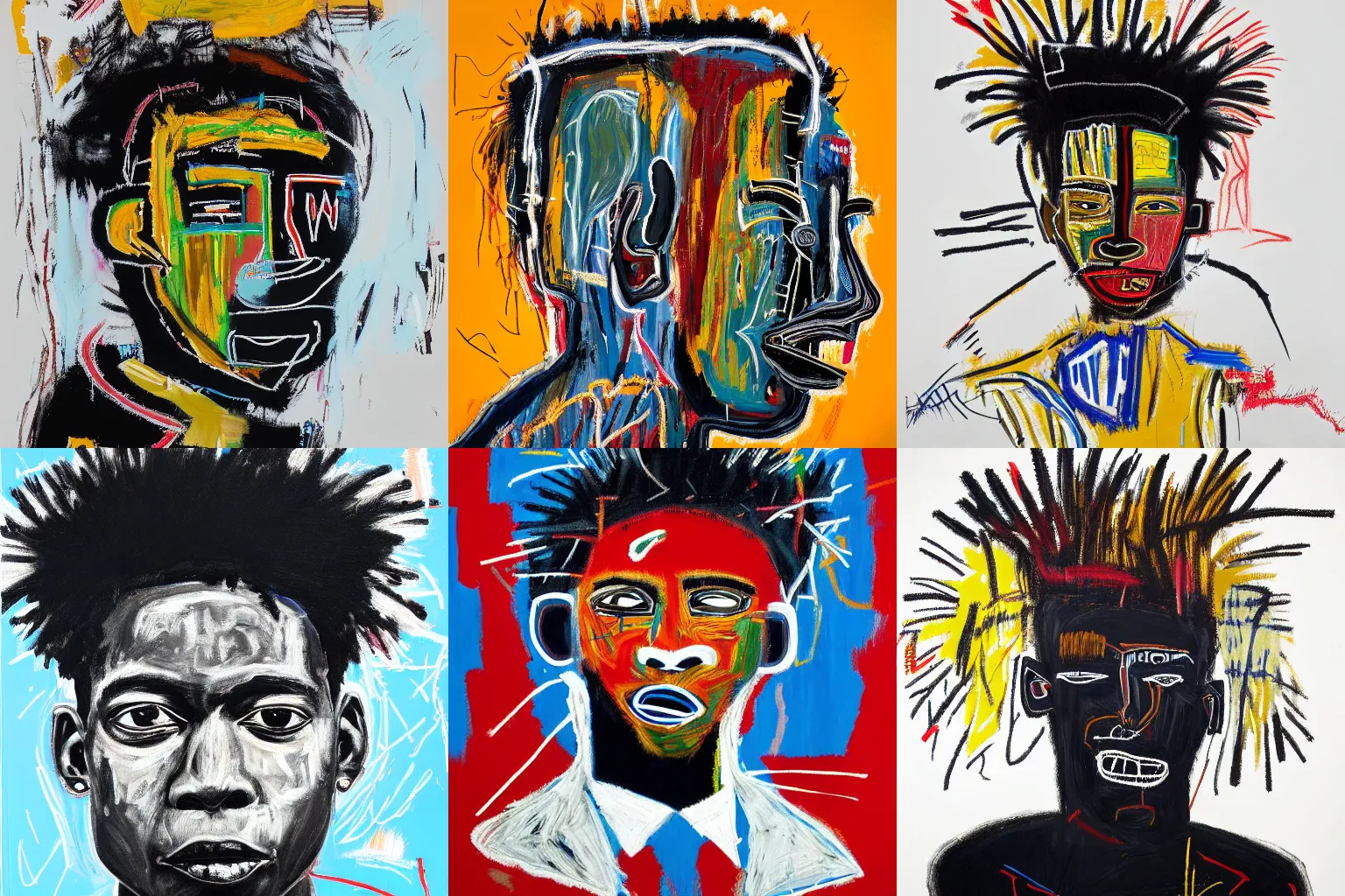 Image similar to extremely highly detailed hi-res majestic head and shoulders painting of a strong black african man by jean-michel basquiat, , 4k insanely detailed and intricate