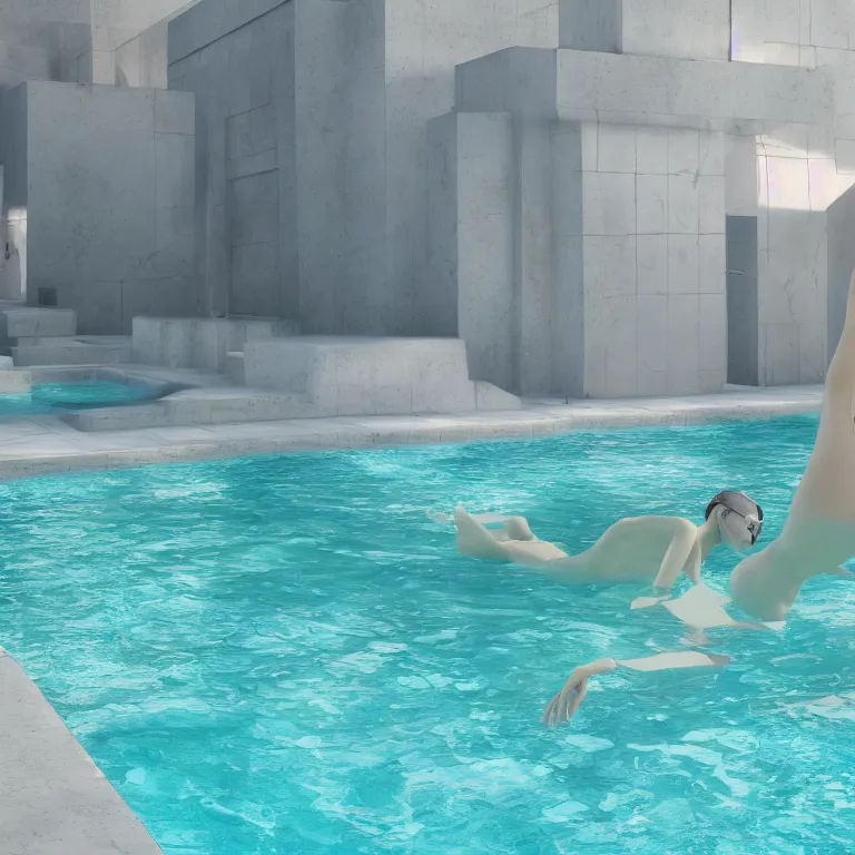 Image similar to liminal spaces swimming pool, pastel colors, blender cycles, octane render, unreal engine, 8 k ultra hd, photorealistic