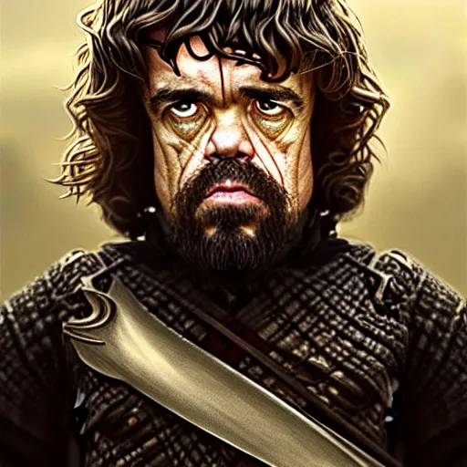 Prompt: peter dinklage in braveheart, intricate elegant, highly detailed, digital painting, artstation, concept art, smooth, sharp focus, illustration, art by ( ( ( artgerm ) ) ) and greg rutkowski! and ( ( alphonse mucha ) ), heavily influenced by frank frazetta and boris vallejo, sword and sorcery