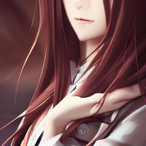 Prompt: kurisu makise, elegant, ultra highly detailed, digital painting, smooth, sharp focus, artstation, top-down shot, art by Ina Wong