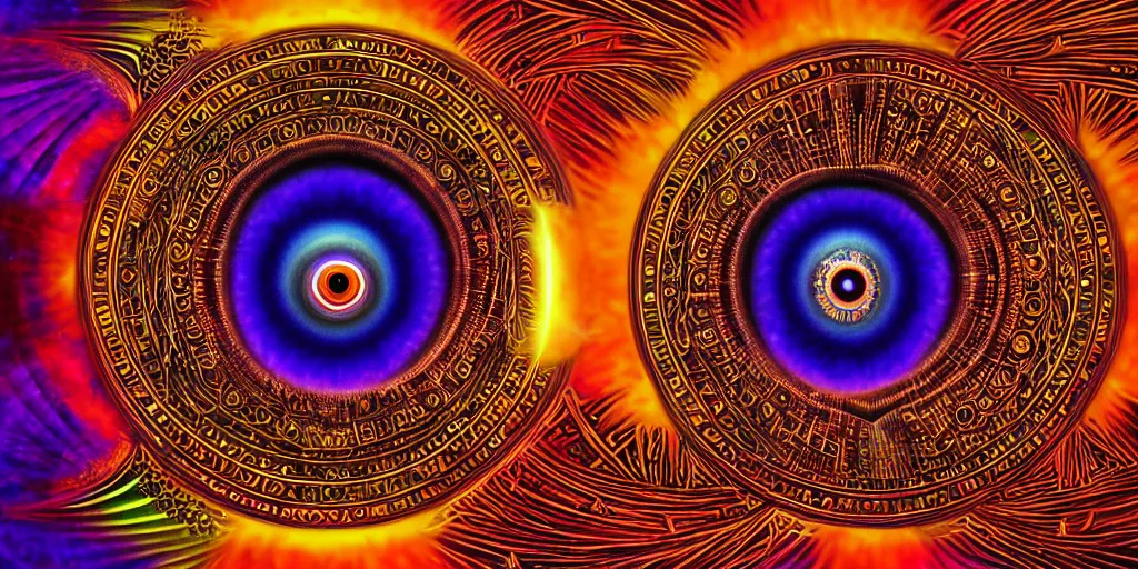 Image similar to dmt spirits, eye of horace, sacred non - euclidean space, time elves, psychedelic architecture, soul frequency, 8 k resolution, highly detailed,