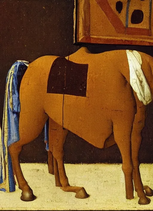 Prompt: wooden toy of a horse, medieval painting by jan van eyck, johannes vermeer, florence