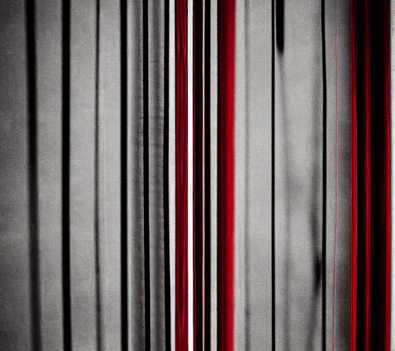 Prompt: wide shot of laughing bloody gigachad behind vertical bars, photo by Paul Barson, cubism, dark, high contrast, high exposure photo, grey and red