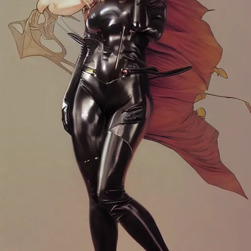 Image similar to Cat Woman, highly detailed, digital painting, artstation, concept art, smooth, sharp focus, illustration, ArtStation, art by artgerm and greg rutkowski and alphonse mucha and J. C. Leyendecker and Edmund Blair Leighton and Katsuhiro Otomo and Geof Darrow and Phil hale and Ashley wood and Ilya repin and Charlie Bowater