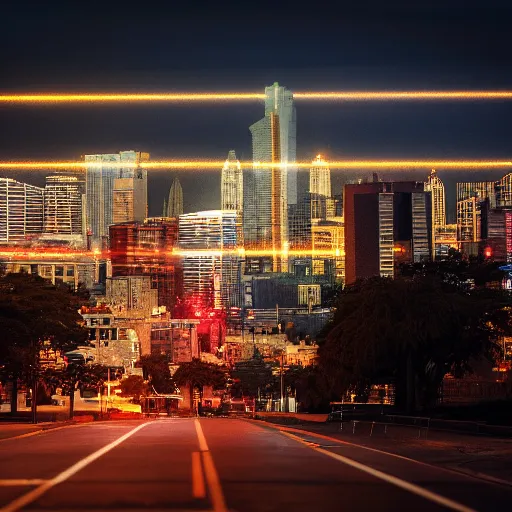 Image similar to a still of Barak Obama. Shallow depth of field. City at night in background, lights, colors ,studio lighting, mood, 4K. Profession photography