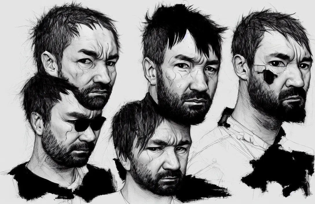 Prompt: autechre portrait, in the style of kim jung gi