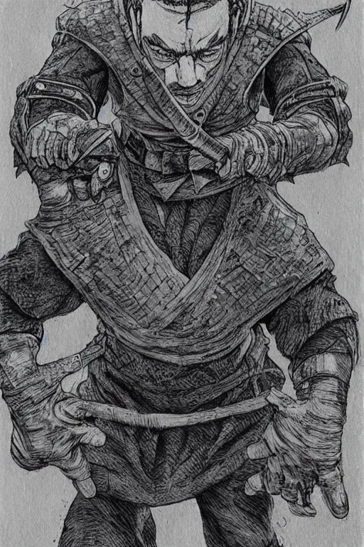 Image similar to gopnik man warrior, artwork by Kentaro Miura