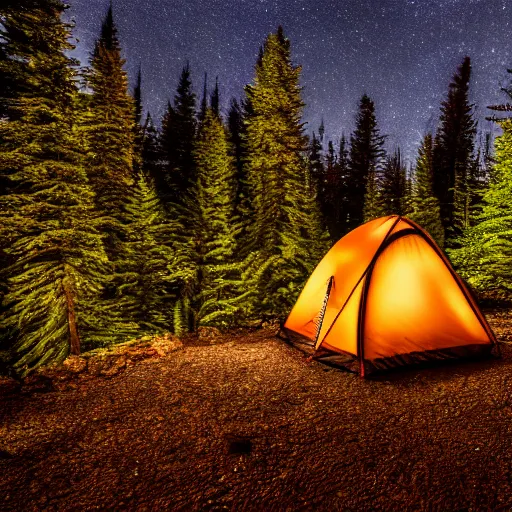 Image similar to campire in the woods at night in the canadian rockys, 4k, high detail, high-resolution photograph, professional photography, ultra-detail