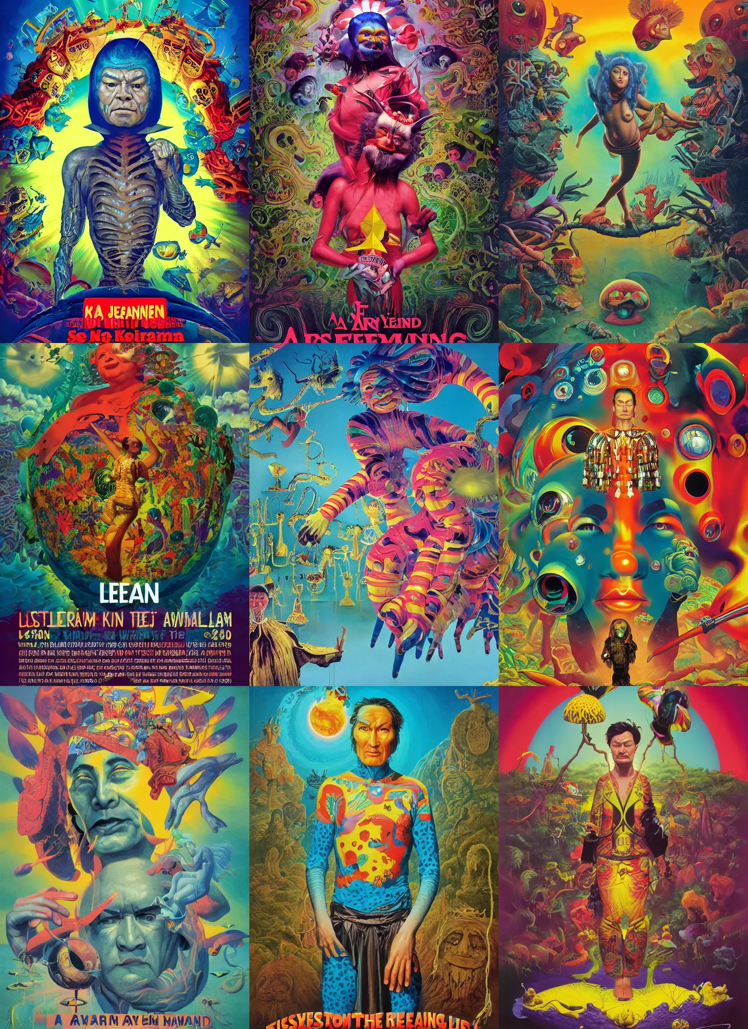 Prompt: a poster artwork by Peter Andrew Jones and Mark Ryden and Lisa Frank, Al Feldstein, Yayoi Kusama, Henry Justice Ford, of a Selk'nam longing to regain the land that was stolen from him , Award winning photo, clean, iridiscense, Houdini algorithmic generative render, Accurate and detailed, sharp focus, octane render 8k
