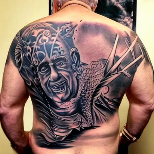 Image similar to full back tattoo of Danny devito