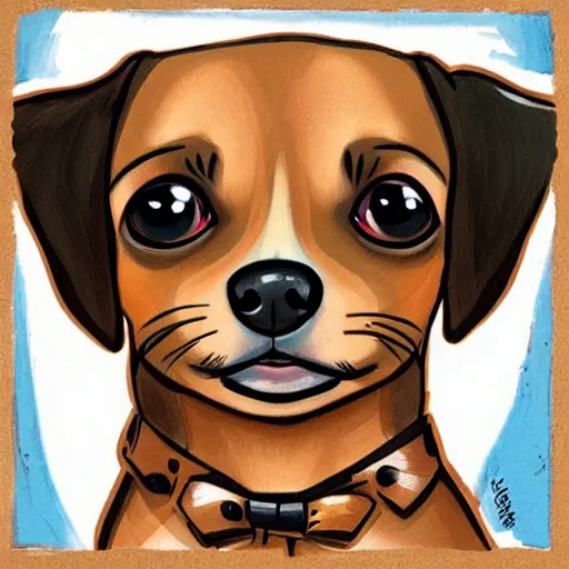 Prompt: a jeremiah ketner illustration of an adorable and cute tan chihuahua/dachshund mix