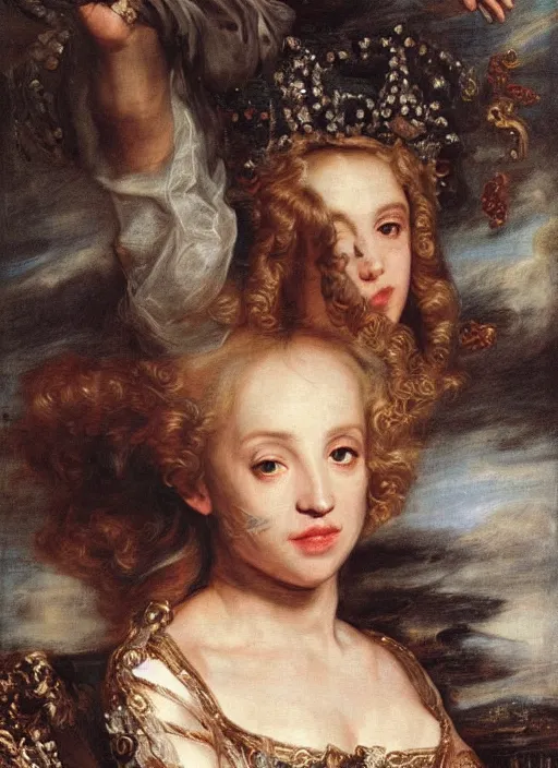 Prompt: , , britney spears ,, Dramatic, Edge, Good, Infused, Backlight, De-Noise, VFX, insanely detailed and intricate, hypermaximalist, facial ,elegant, ornate, hyper realistic, super detailed, by Anthony Van Dyck, by Ivan Shishkin, by John Constable